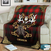 Chisholm Modern Tartan Crest Premium Blanket - Celtic Stag style